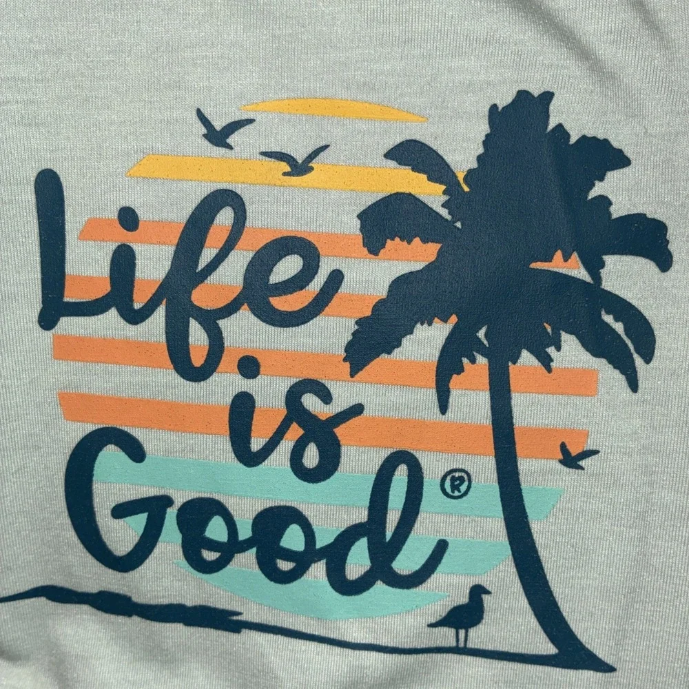 Life is Good Dog Pet Shirt Dress Light Green Palm Trees Large
